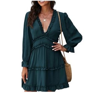 Ruffle Emerald Green Mini Dress